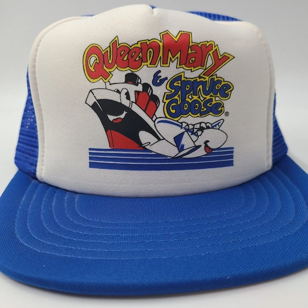 Vintage Youth Trucker Hat Snapback Mesh Blue Queen‎ Mary Spruce Goose Long Beach